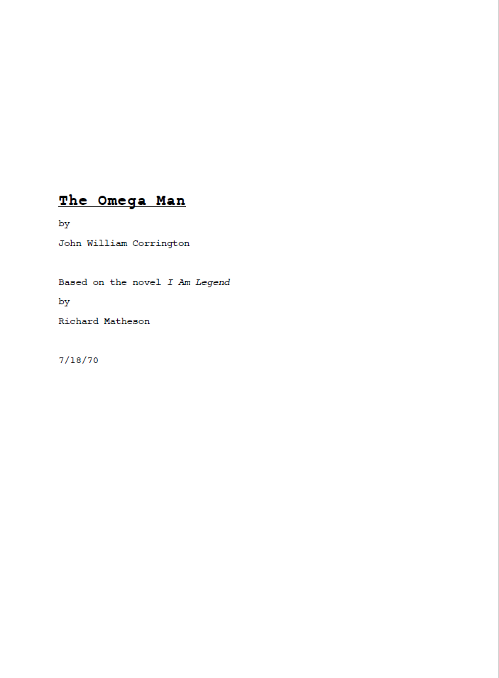 Omega Man Movie Script
