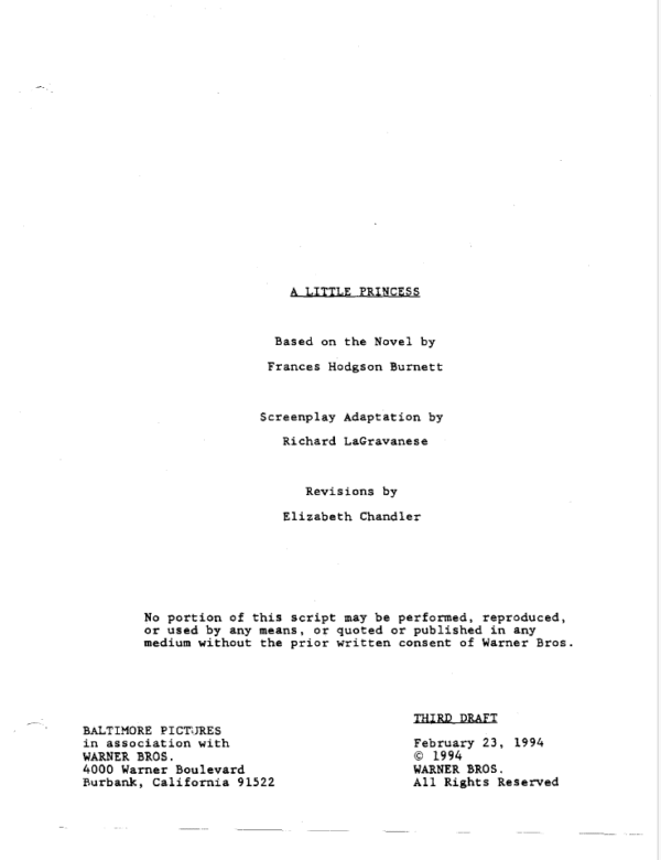 A Little Princess Movie Script