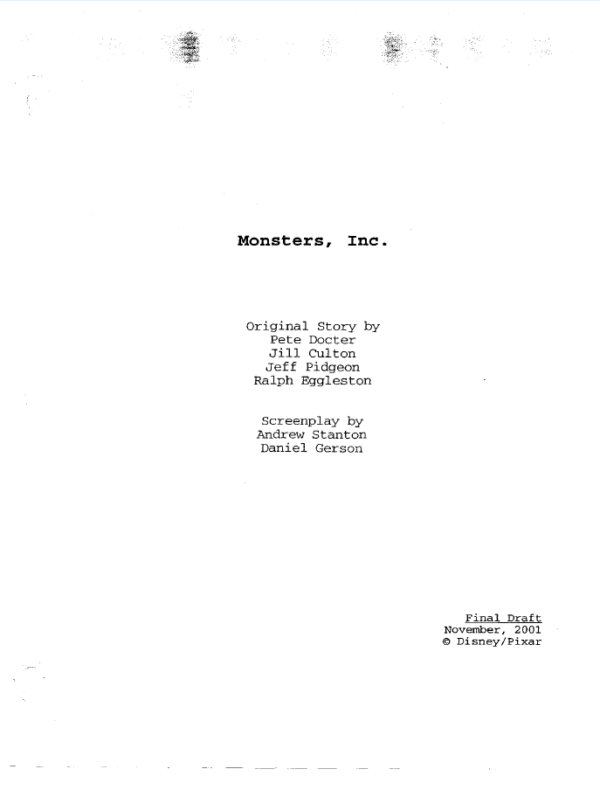 Monsters Inc Movie Script